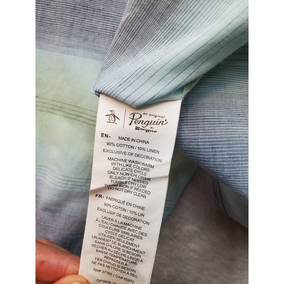 Penguin Shirt Mens Large Multi Striped Heritage Slim Fit Logo Collar Button Down - Picture 8 of 8